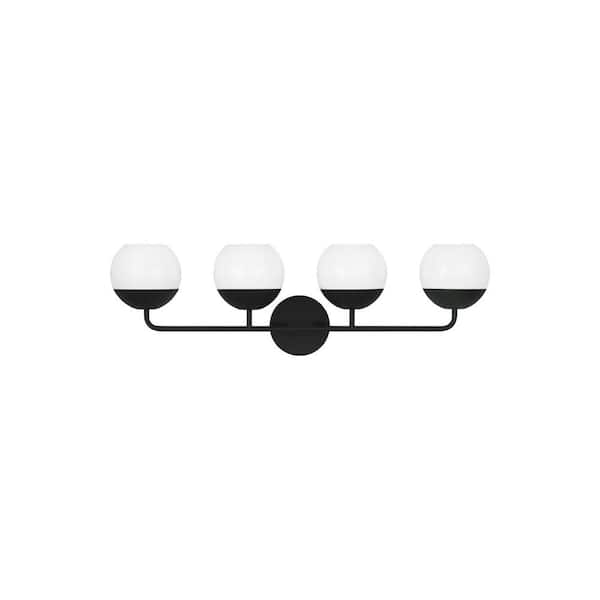 Generation Lighting Alvin 33.375 in. 4-Light Midnight Black Vanity Light with Milk Glass Shades