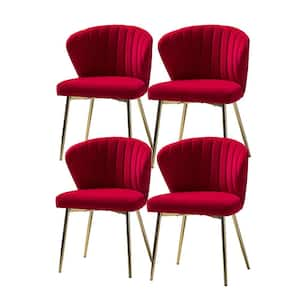 Olinto Modern Red Velvet Channel Tufted Side Chair with Metal Legs (Set of 4)