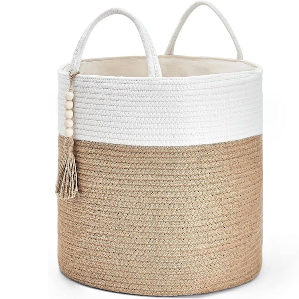 Multi-Colored 15 in. x 17.7 in. Jute Decorative Basket with Handles