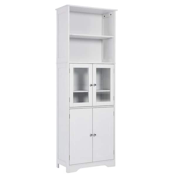 Unbranded 22.6 in. W x 11.2 in. D x 64 in. H White Linen Cabinet, Functional Tall Cabinet with Shelves and Doors