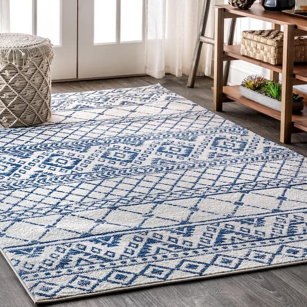 JONATHAN Y Moroccan HYPE Boho Vintage Tribal Cream/Blue 3 ft. x 5 ft. Area Rug
