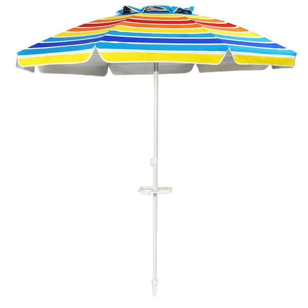 WELLFOR 7.2 ft. Steel Tilt Beach Umbrella with Sand Anchor in Multi-Color