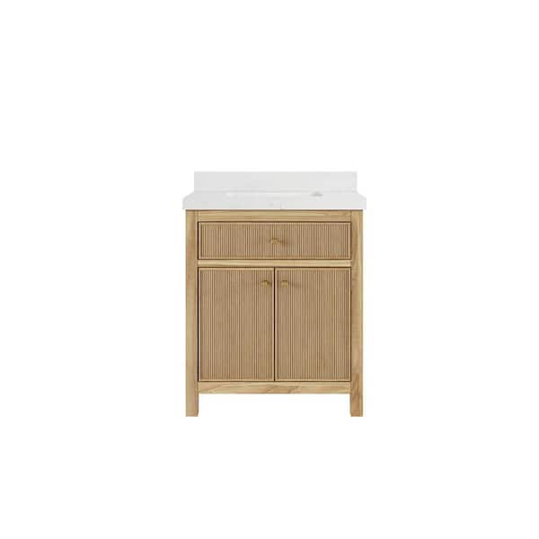 Willow Collections Sonoma Teak 30 in. W x 22 in. D x 36 in. H Single Sink Bath Vanity Center in Light Natural with 2 in. Empira Quartz Top