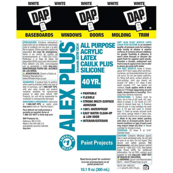 DAP - Alex Plus 10.1 oz. White Acrylic Latex Caulk Plus Silicone