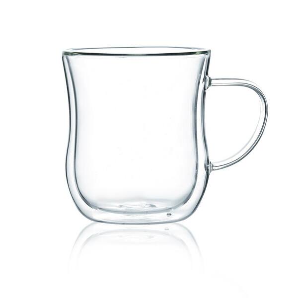 JavaFly Glass Mug With Blue Handle, Set of 4 Glasses, Espresso Cup