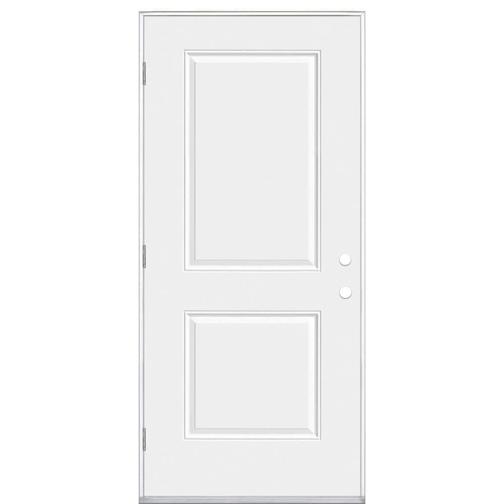 Masonite 36 in. x 80 in. White RightHand Outswing 2Panel Square Primed Steel Prehung Front
