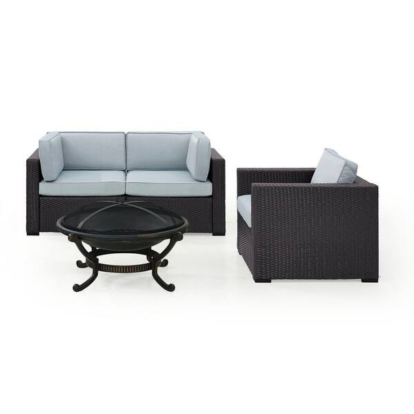 CROSLEY FURNITURE Biscayne 4-Piece Wicker Outdoor Sectional Set with Mist Cushions