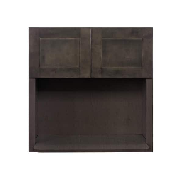 LIFEART CABINETRY Lancaster Vintage Charcoal Plywood Shaker Stock Assembled Wall Microwave Kitchen Cabinet 30 in. W x 36 in. H x 12 in. D