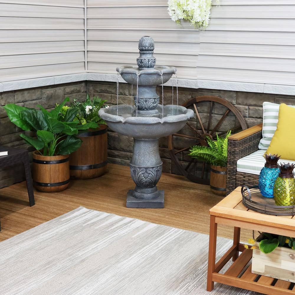 50" Dusty Gray Fiberglass Reinforced Concrete 2-Tier Outdoor Water Fountain