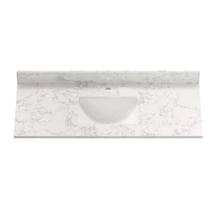 49 in. W x 22 in. D Engineered composite White Rectangular Single Sink and Backsplash Bathroom Vanity Top in White