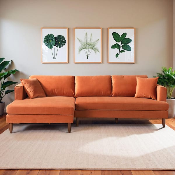 Ashcroft Furniture Co Desire 107 in. W Square Arm 2-piece L-Shaped Velvet Living Room Left Facing Corner Sectional Sofa in Orange (Seats 4)