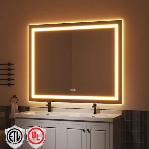 60 in. W x 48 in. H Rectangular Frameless LED Light Anti-Fog Bathroom Wall Mirror with Backlit and Front Light