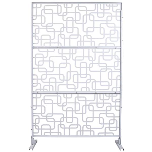 Tidoin 6.3 ft. x 4 ft. White Steel Freestanding Flat Flat Top Decorative Privacy Screen Metal Fence Panel