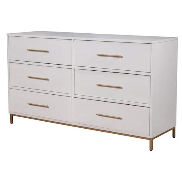 Benjara 60 in. White 6-Drawer Wooden Nightstand