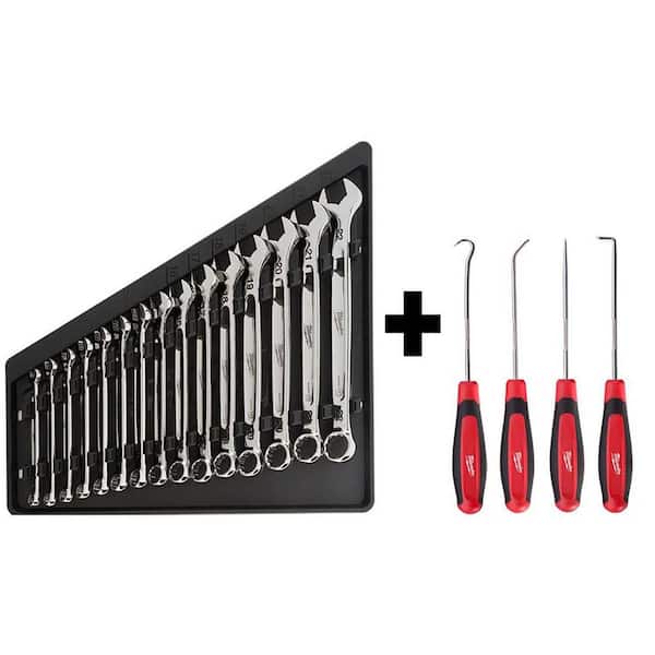 Milwaukee Combination Metric Wrench Mechanics Tool Set & Hook and Pick Set  (19-Piece) 48-22-9515-48-22-9215 - The Home Depot