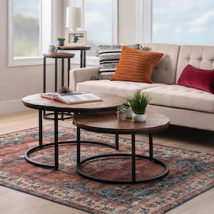 Cosimo 31 in. Length Brown 18 in. High Round Mango Wood Nesting Coffee Tables