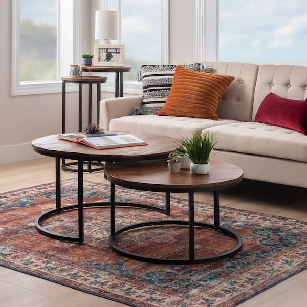 Powell Company Cosimo 31 in. Length Brown 18 in. High Round Mango Wood Nesting Coffee Tables