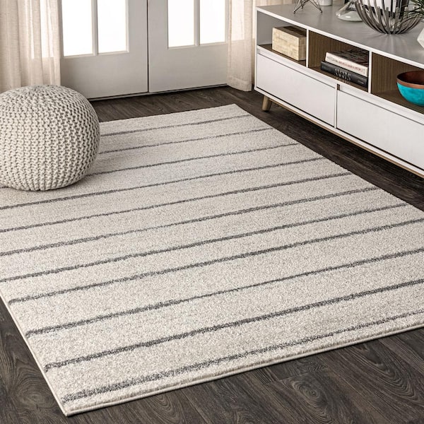 JONATHAN Y Williamsburg Minimalist Stripe Cream/Gray 4 ft. x 6 ft. Area Rug