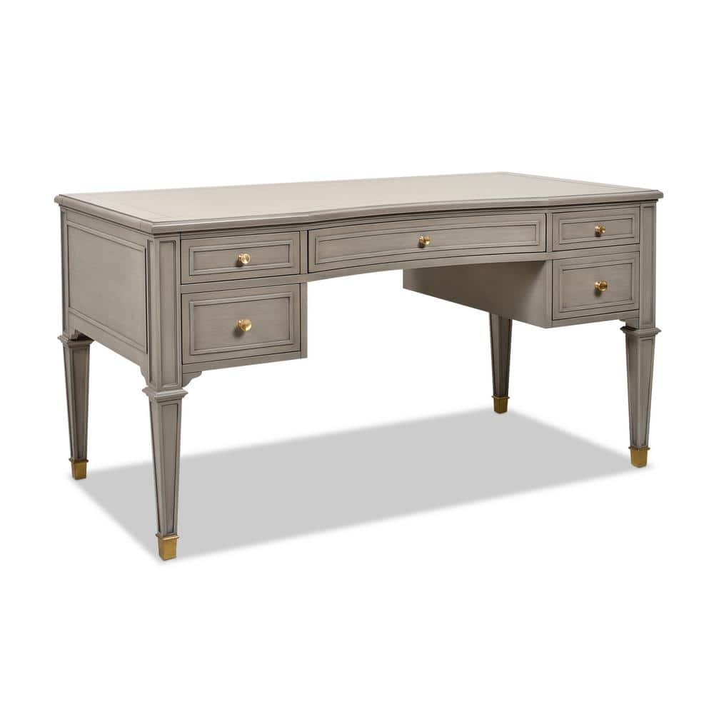 Gray Executive Wood Desk with Drawer and Gold Accents