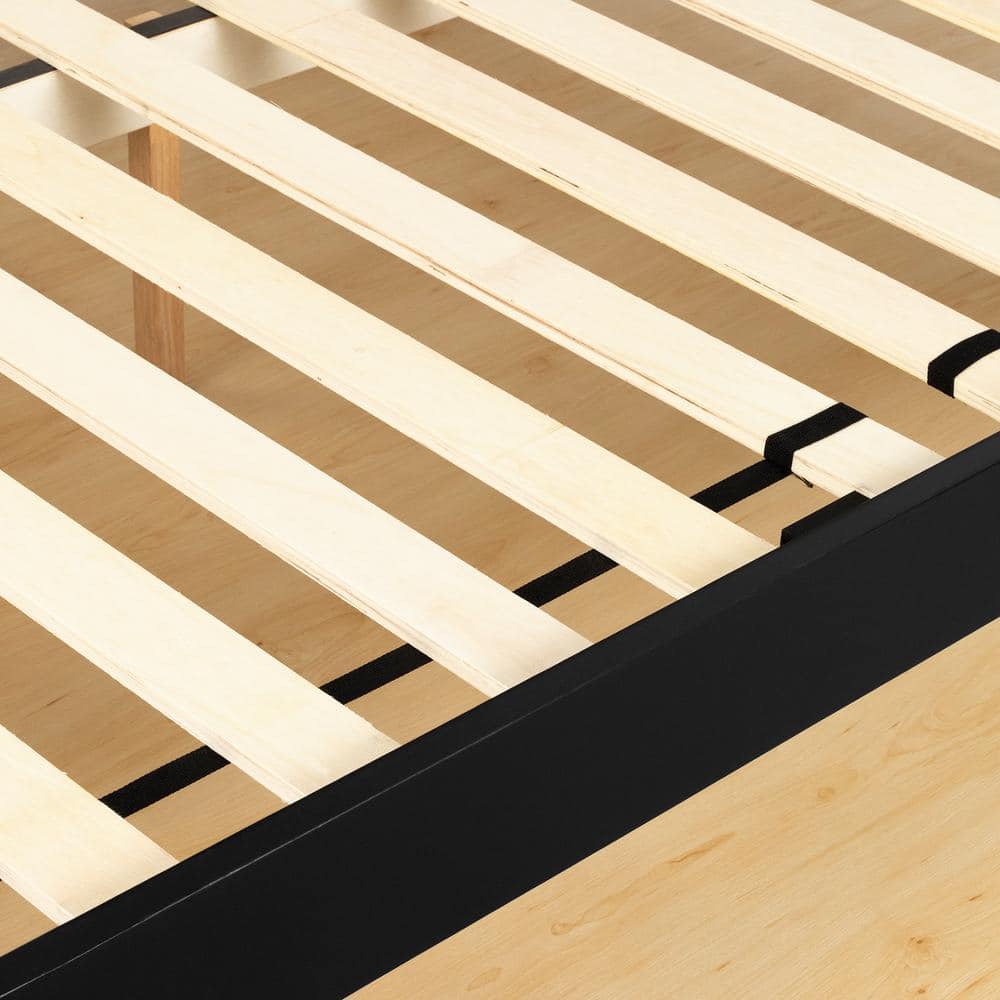 Black Full Solid Wood Platform Bed with Slats
