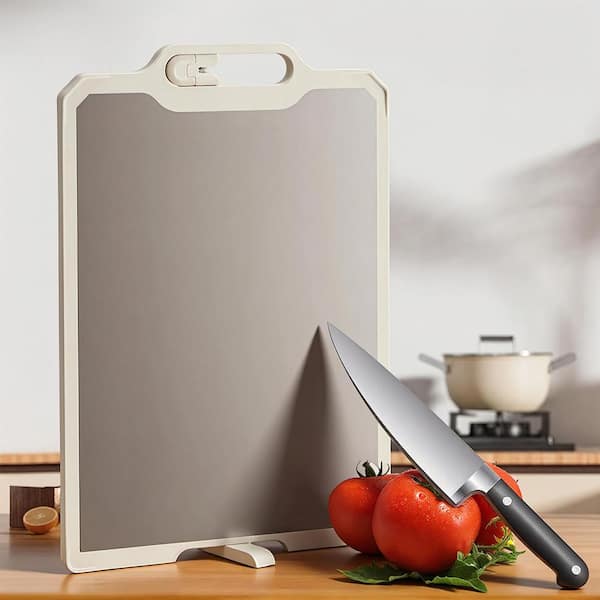 Dura Titanium and Wheat Straw PP Cutting Board Double-Sided 16.1 in. x 10.8 in. with Knife Sharpener and Juice Groove