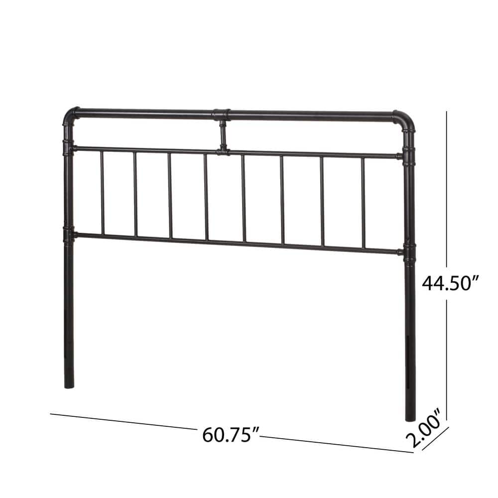 Industrial Black Iron Queen Headboard with Pipe Slat Design