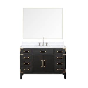 Fossa 48 in W x 22 in D Black Oak Single Bath Vanity, Carrara Marble Top, Faucet Set, and 46 in Mirror