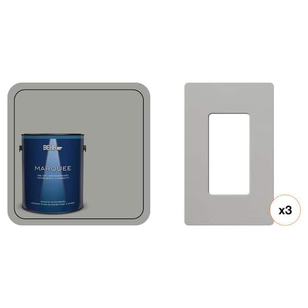 1 gal. Gateway Gray Satin Enamel Interior Paint and Claro 1 Gang Pebble Wall Plate (3-Pack) Combo
