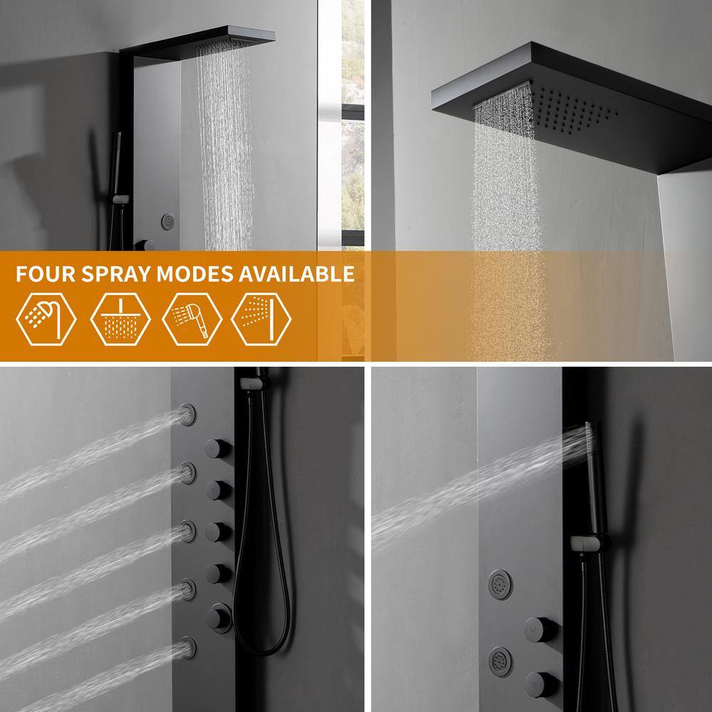 Matte Black 52'' Shower Panel System with Rainfall and Waterfall Shower Head