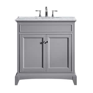 Elite Stamford 30 in. W x 24 in. D x 36 in. H Bath Vanity in Gray with White Carrara Marble Top with White Sink