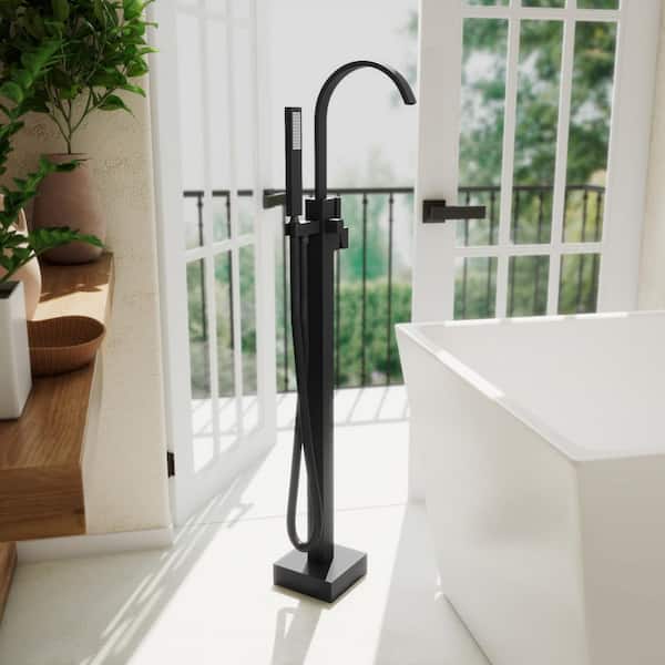 Levantine Single-Handle Freestanding Tub Faucet with Handshower in Matte Black