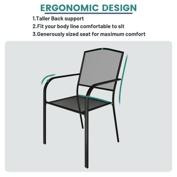 Mondawe Black Steel Mesh Outdoor Dining Chair for Deck Lawn Mondawe Black Steel Mesh Outdoor Dining Chair for Deck Lawn