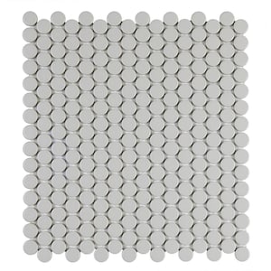 Cascades Ash Grey 12.5 in. x 11.5 in. Penny Round Matte Porcelain Mesh-Mounted Mosaic Tile (1.00 sq. ft./Each)
