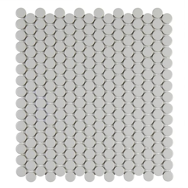 Cascades Ash Grey 12.5 in. x 11.5 in. Penny Round Matte Porcelain Mesh ...