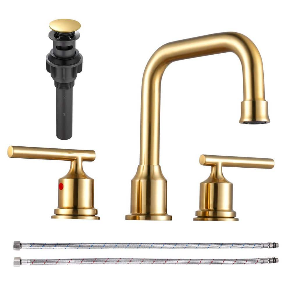 8 in. Widespread Double-Handle High-Arc Bathroom Sink Faucet with Pop-Up Drain and 360° Swivel Spout in Brushed Gold price history on PriceWatchPro