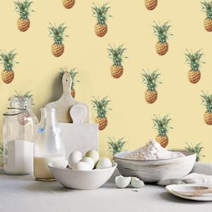 Pineapples Yellow Matte Finish Vinyl on Non-Woven Non-Pasted Wallpaper Roll
