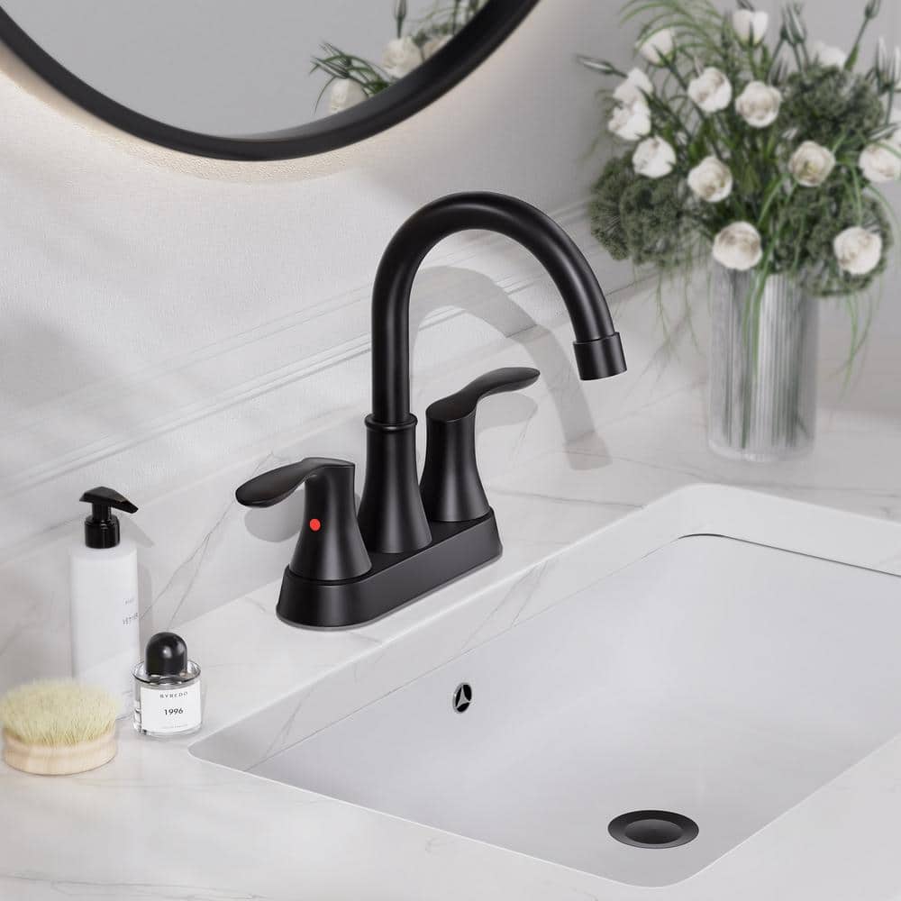 Matte Black High Arc Double Handle Bathroom Faucet