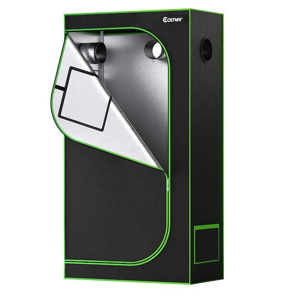 Costway 3 ft. x 1.7 ft. x 5.3 ft. Mylar Hydroponic Grow Tent with Observation Window & Floor Tray Black