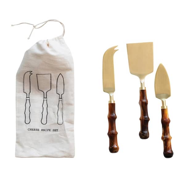 Storied Home 3-Piece 7.75 in. Stainless Steel and Resin Charcuterie Knife Set in Drawstring Bag