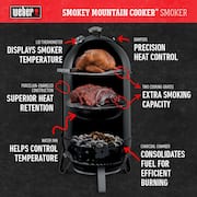 18 in. Smokey Mountain Charcoal Cooker Smoker in Black with Cover and Built-In Thermometer