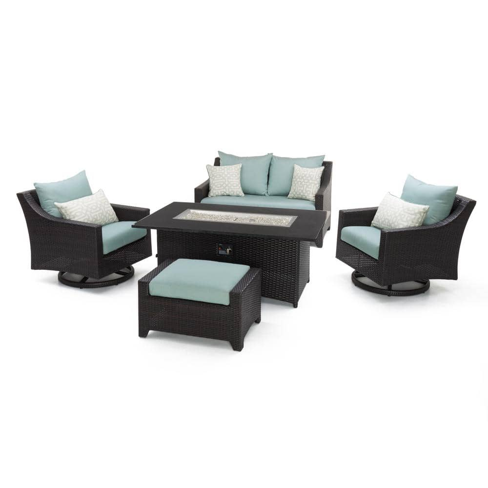 Deco 5-Piece Wicker Motion Patio Fire Pit Conversation Set with Sunbrella Spa Blue Cushions -  RST BRANDS, PEOSS5MFT-SPA-K