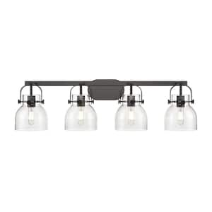 Pilaster II Bell 36.5 in. 4-Light Matte Black Vanity Light with Glass Shade