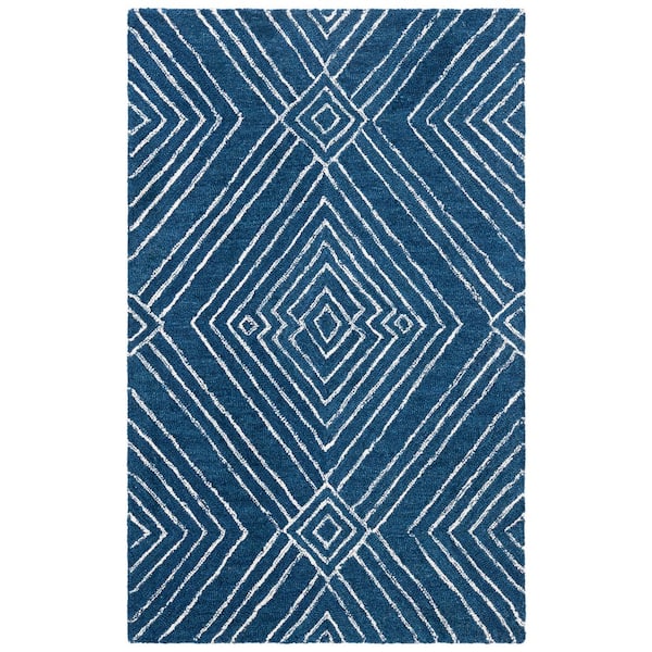 SAFAVIEH Micro-Loop Navy/Ivory Doormat 3 ft. x 4 ft. Geometric Area Rug