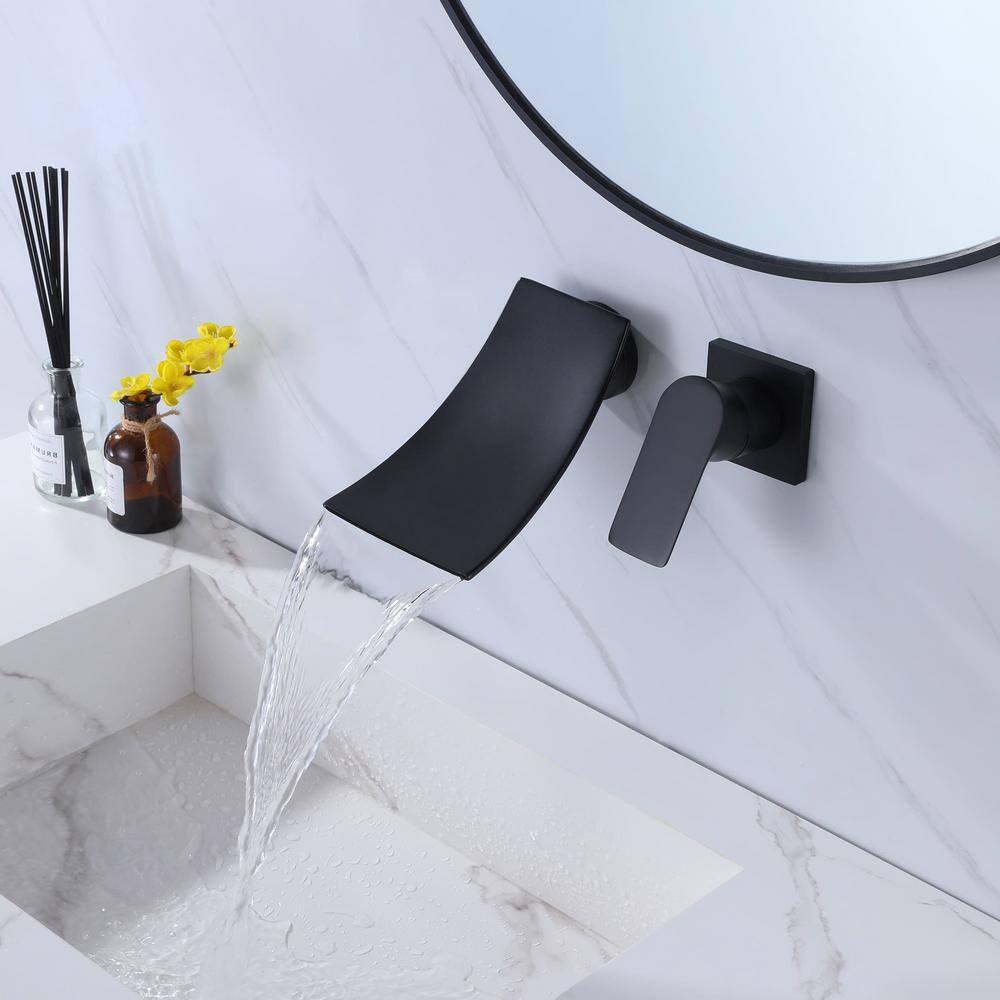 Matte Black Wall-Mounted Waterfall Bathroom Faucet