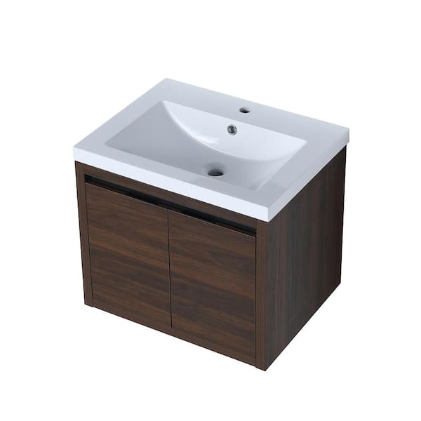 Maincraft Wall-Mounted 23.6 in. W x 18.1 in. D x 20.5 in. H Bath Vanity in Brown with White solid Surface Top with White Basin