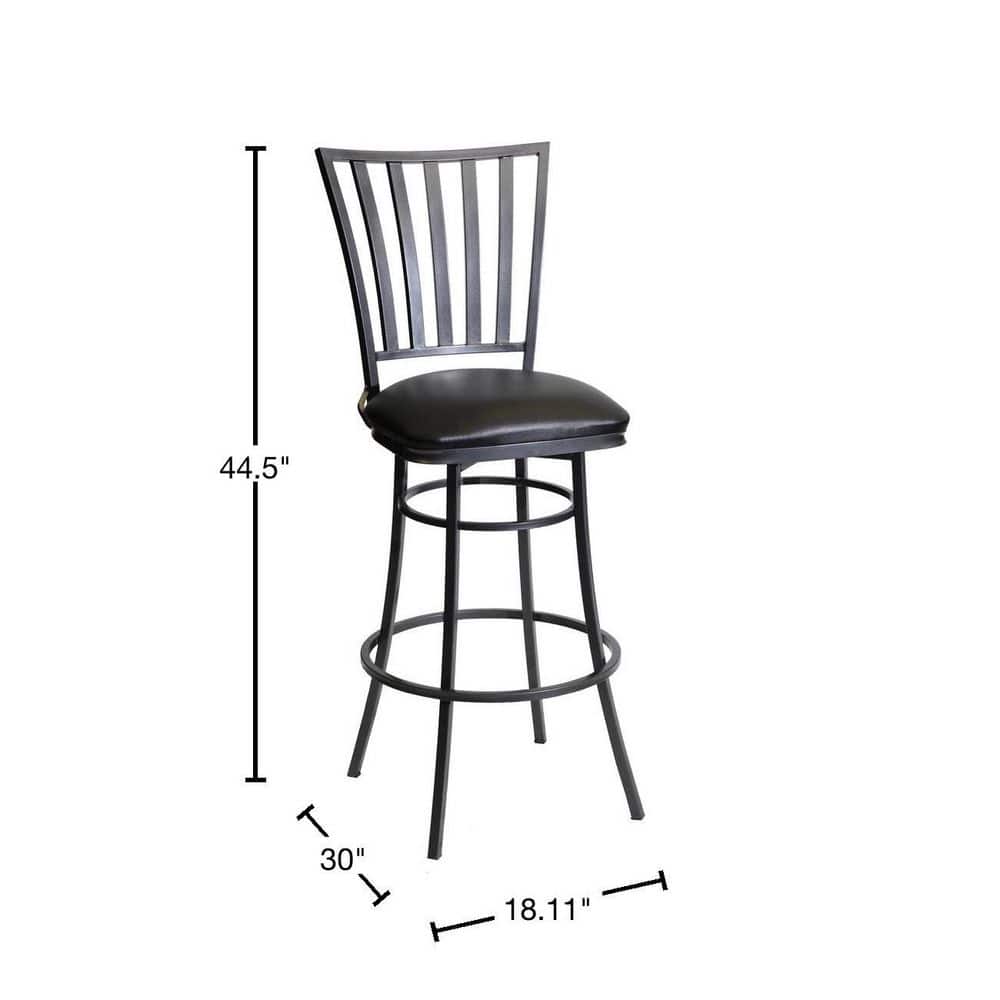 Transitional Black Leather Swivel Barstool with Metal Base