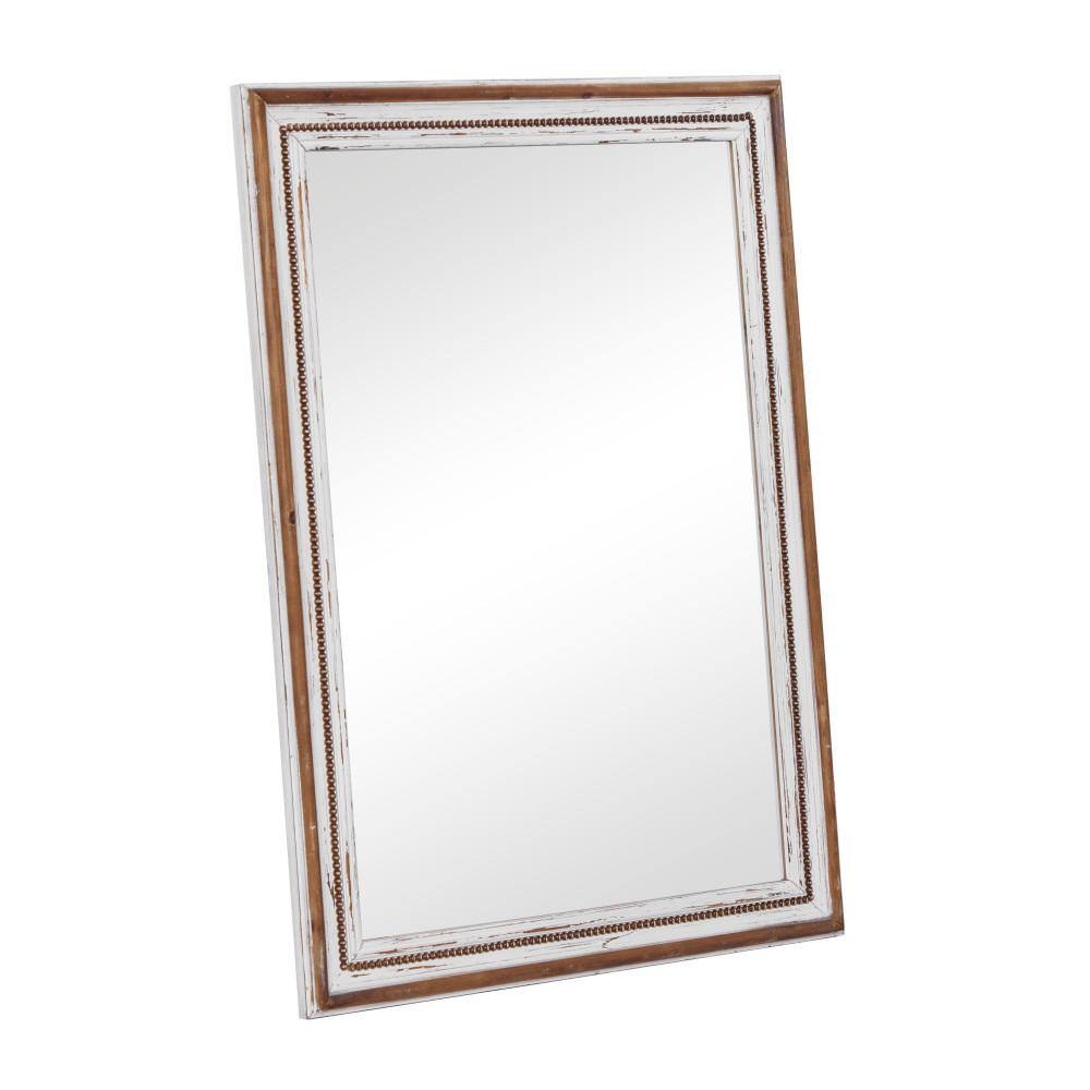 Brown Wood Rectangular Wall Mirror with Beaded Perimeter