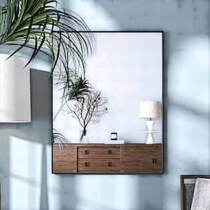 28 in. W x 36 in. H Black Rectangle Framed Tempered Glass Wall-mounted Mirror