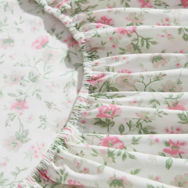 Laura Ashley Bonnie Floral 4-Piece Pink/Green Percale Cotton Full