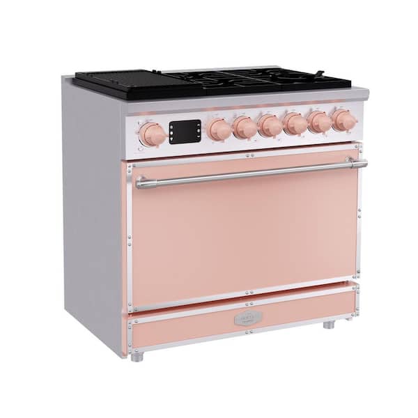 36 in. Freestanding Gas Range with 6 Sealed Burners and 5.2 cu. ft. Convection Oven, in Light Pink with Stainless Steel